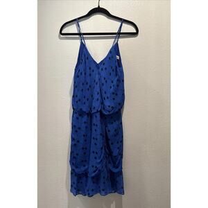 Karina Grimaldi Dress Women’s Size 4 Blue Black Cherry Print Ruched FLAWED